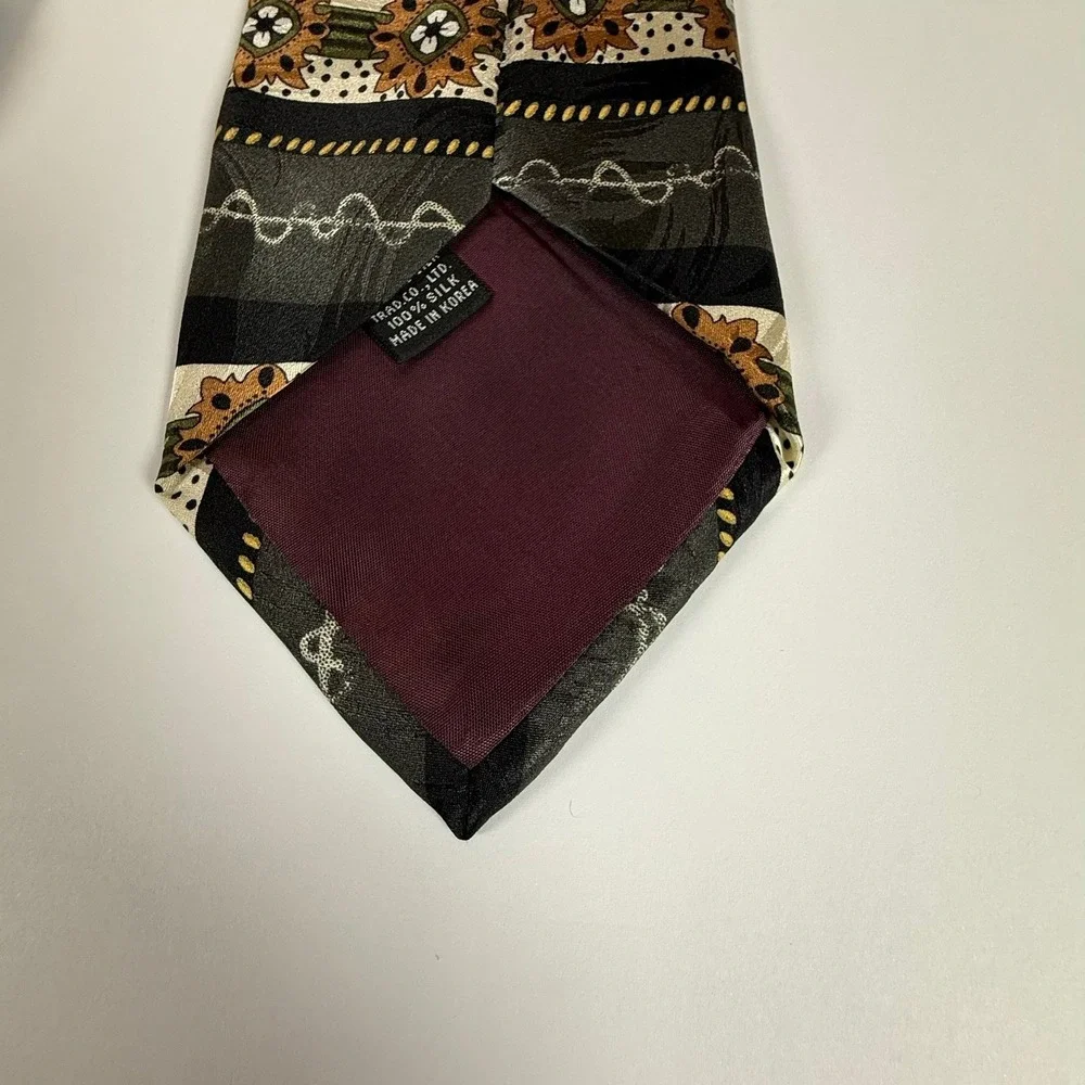 Vintage Daneil & Ellissa 100% Silk Tie Geometric Abstract Brown Black Made Korea